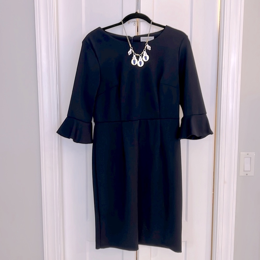 Shelby & Palmer Black Ruffle-Sleeve Sheath Dress